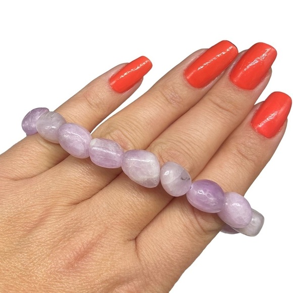 Kunzite Beaded Stretch Bracelet Gemstone Stone Crystal Crystals Pink Beads - Picture 4 of 5